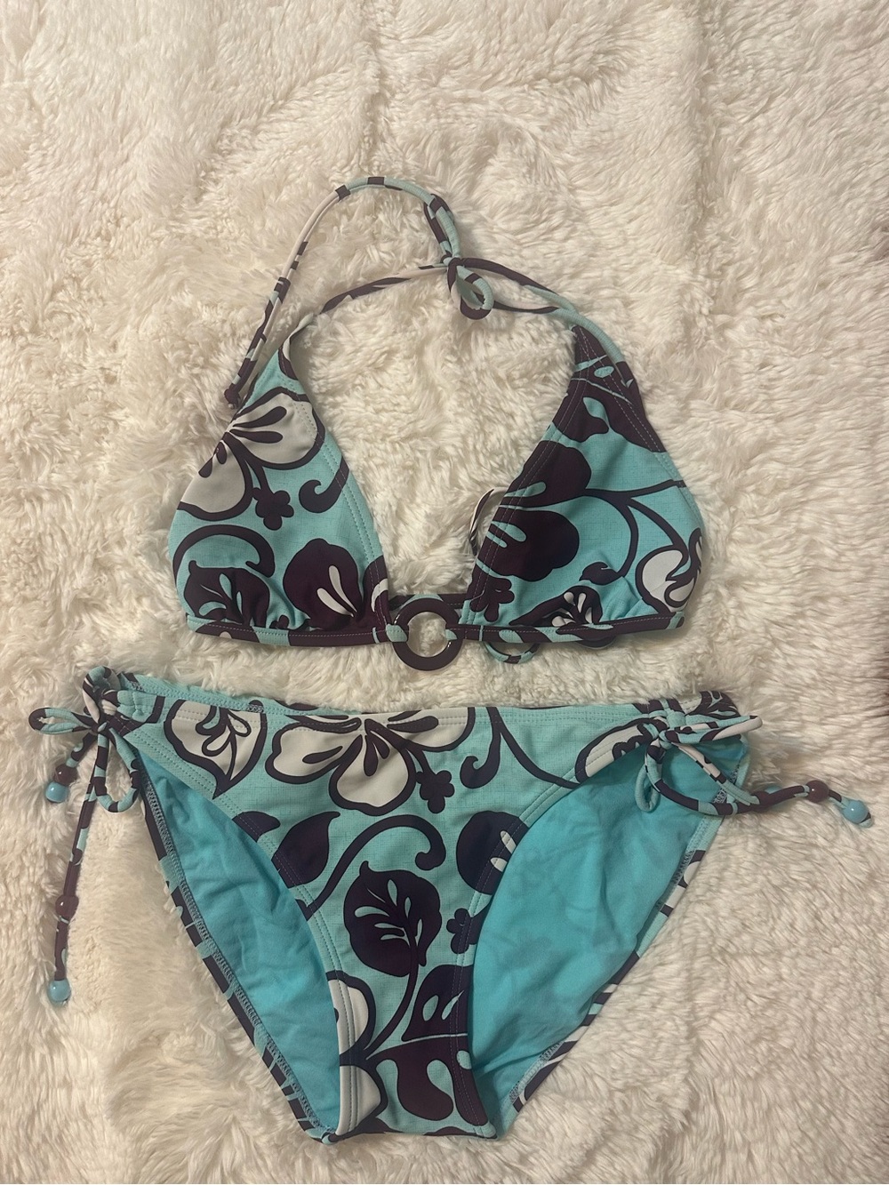 Malibu Dream Girl Tropical Bikini Set M Top L Bottom Aqua Blue Purple Boho - Picture 2 of 13